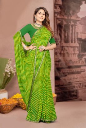 Lime Green Bandhani Georgette Saree with Gota patti (RB textile) 6658745101230