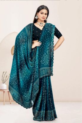  Gaji Silk Bandhani Ekdana Handmade Bandhej Saree with Lagdi Patta Pallu Rama(RB textile) 6658745101233