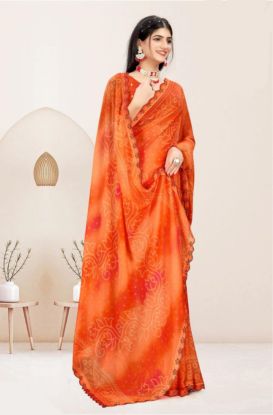 Orange Bandhani Print Georgette Saree(RB textile) 6658745101234