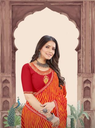 Printed Chiffon Saree, possibly featuring a Leheriya or Striped pattern.(RB textile) 6658745101238