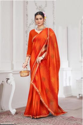 Orange Printed Chiffon Designer Saree with Blouse Piece(RB textile) 6658745101240