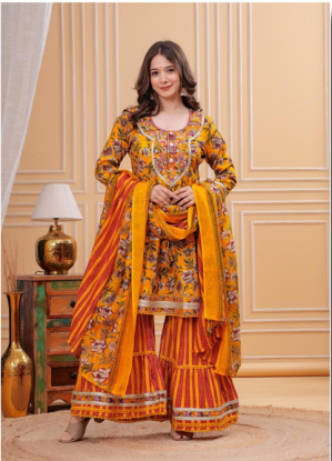 Floral print kurti with sharara (RB textile)