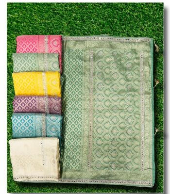 Elegant Soft Tissue Silk Saree with Mirror Work Border (RB textile) 6658745101226